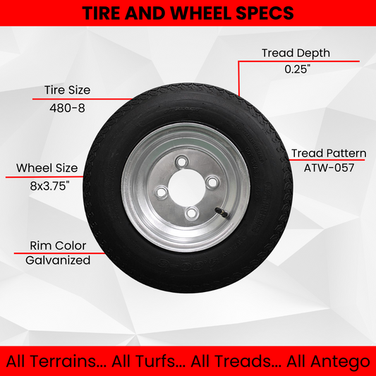4-Pack Antego Tire and Wheel 4.80-8 Tire and Wheel Assemblies, Galvanized 4 Lug Trailer Tires and Wheels, 6 Ply, Load Range C