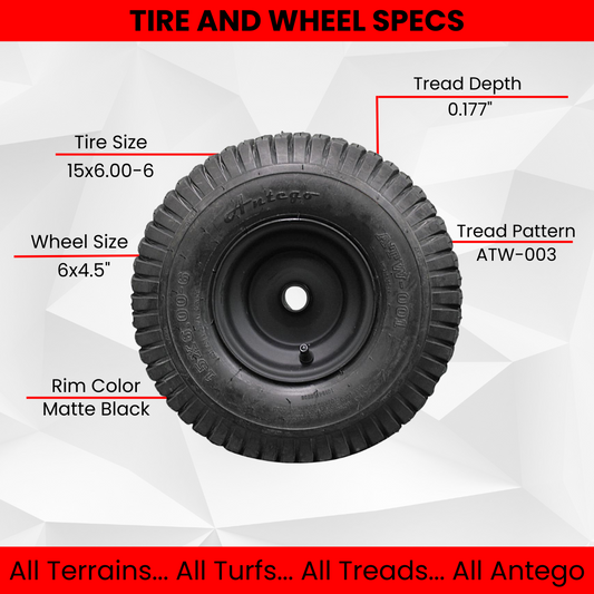 (Qty: 1) Matte Black Universal Fit 15x6.00-6 Tires & Wheels 4 Ply for Lawn & Garden Mower Turf Tires .75" Bearing