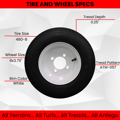 Set of Two 4.80-8 White Trailer Tire Assemblies