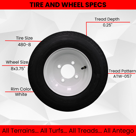 Set of Four 4.80-8 White Trailer Tire Assemblies
