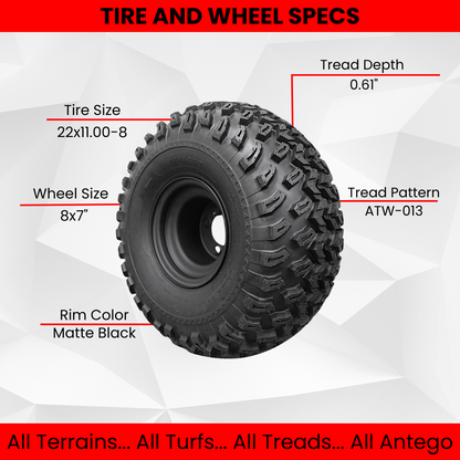 22x11.00-8 with 8x7 Matte Black Wheels for Golf Cart (Qty: 1)