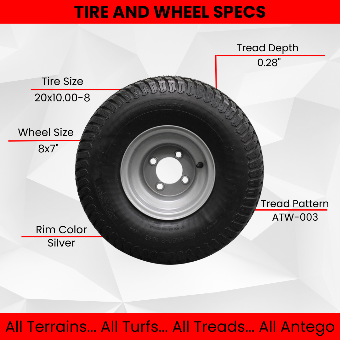 20x10.00-8  4 Ply Turf Tires with 8x7 Wheels  Lawn & Garden Mower and Golf Cart (Set of 4)