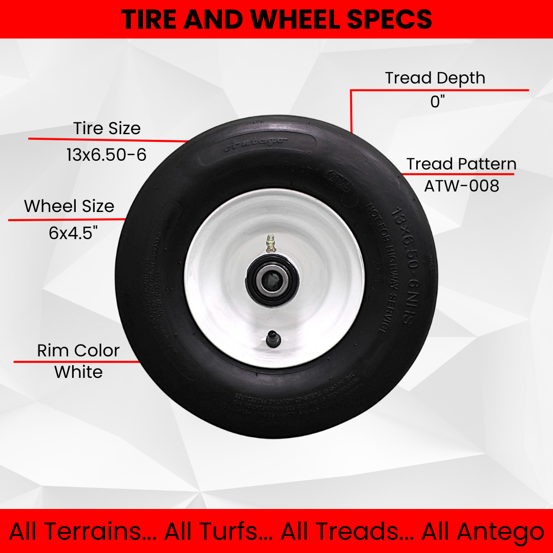 13x6.50-6 4 Ply Smooth with 6x4.5 White Wheel Assembly for Exmark & Toro (Qty: 1)
