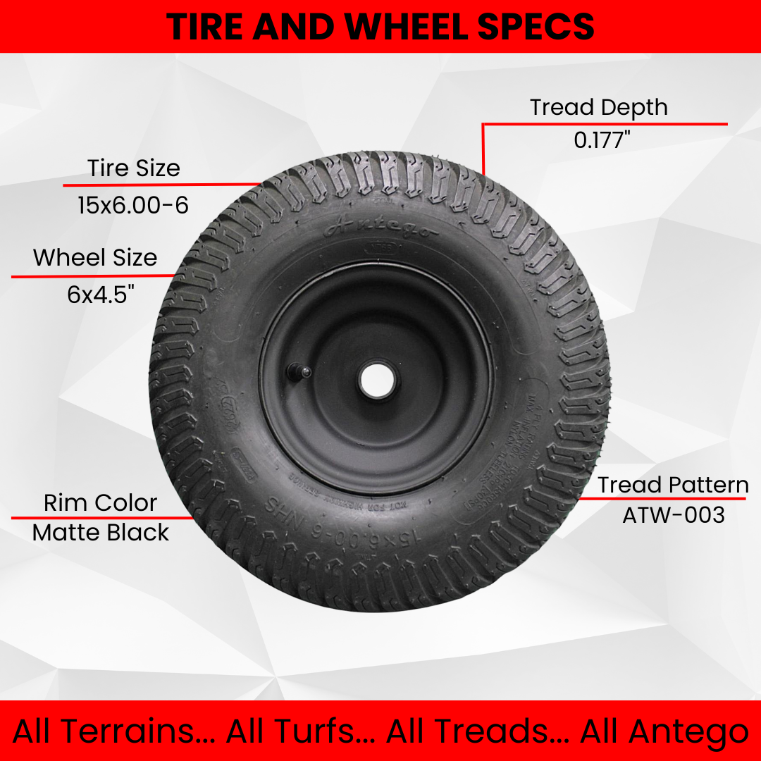 (Set of 4) Matte Black Universal Fit 15x6.00-6 Tires & Wheels 4 Ply for Lawn & Garden Mower Turf Tires .75" Bearing (ATW-003)