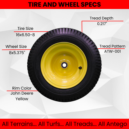16x6.50-8 Tires & Wheels 4 Ply for Lawn & Garden Mower Turf Tires .75" Bearing (Set of 2)