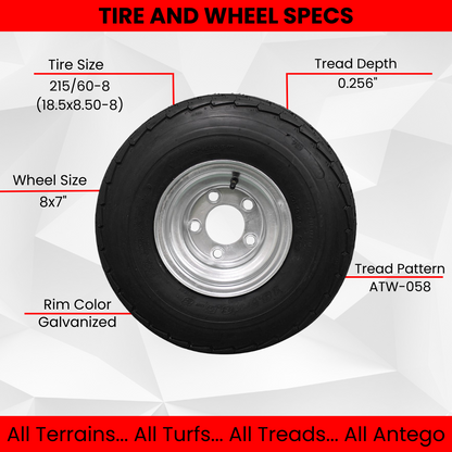 Antego 5-hole 8" x 7" Set of 2 Galvanized Trailer Wheel & Tire 215/60-8 (18.5x8.50-8)