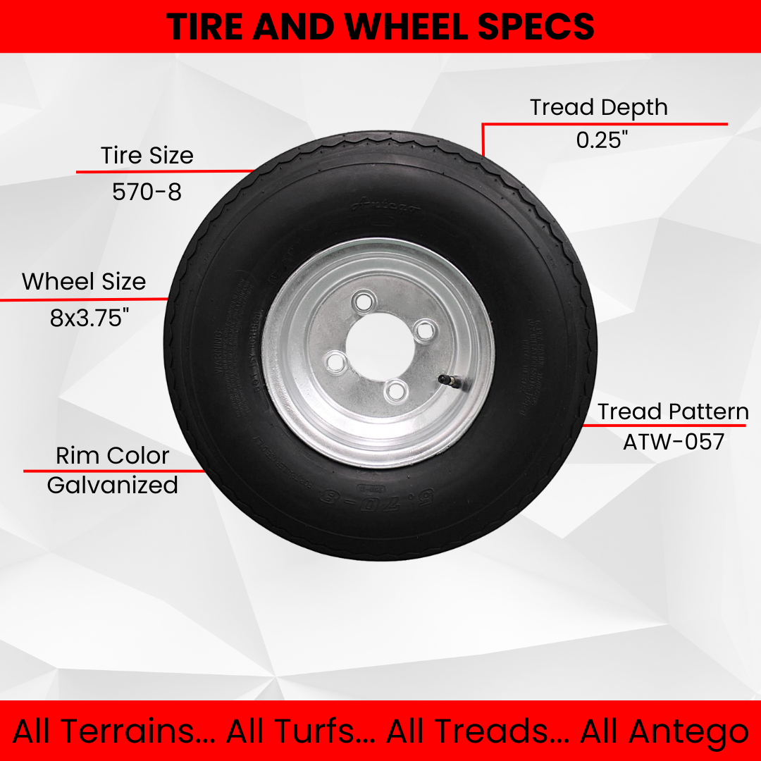 Qty: 1 Antego Trailer Tire On Rim 570-8 5.70-8 Load C 4 Lug Galvanized Wheel