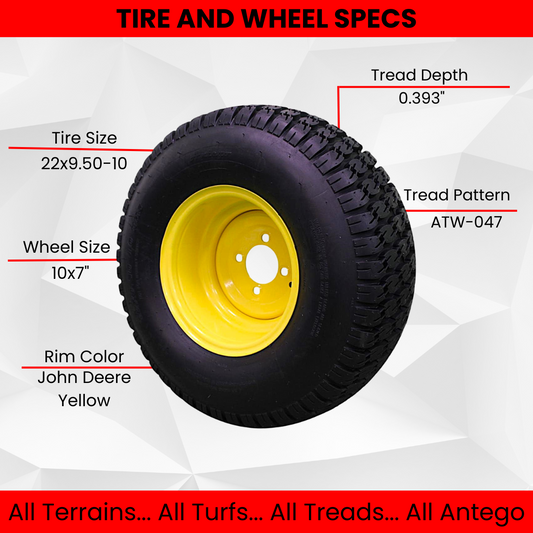 22x9.50-10 Turf Tire and 10x7 Wheel Assembly for Lawn & Garden Mower (Set of 4)