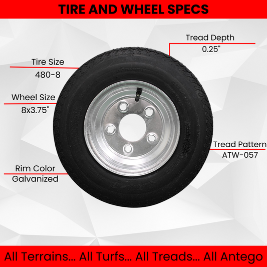 Set of Two 4.80-8 Galvanized 5 Lug Tires
