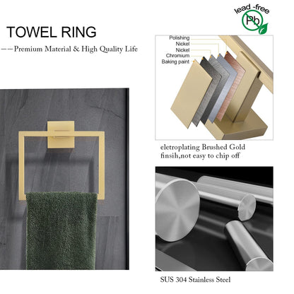5-Piece Bathroom Hardware Accessories Set | Towel Bar, Wall Mounted, Brushed Gold