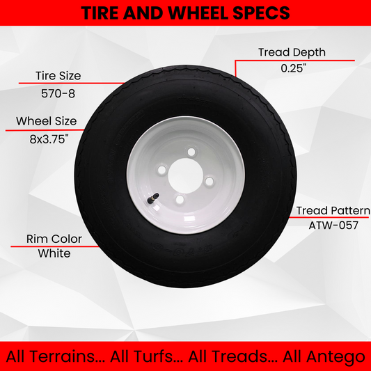 Antego Tire and Wheel (Set of 1) 5.70x8 Trailer Tire and Wheel Assemblies, White 4 Lug Trailer Tires and Wheels, 6 Ply, Load Range C