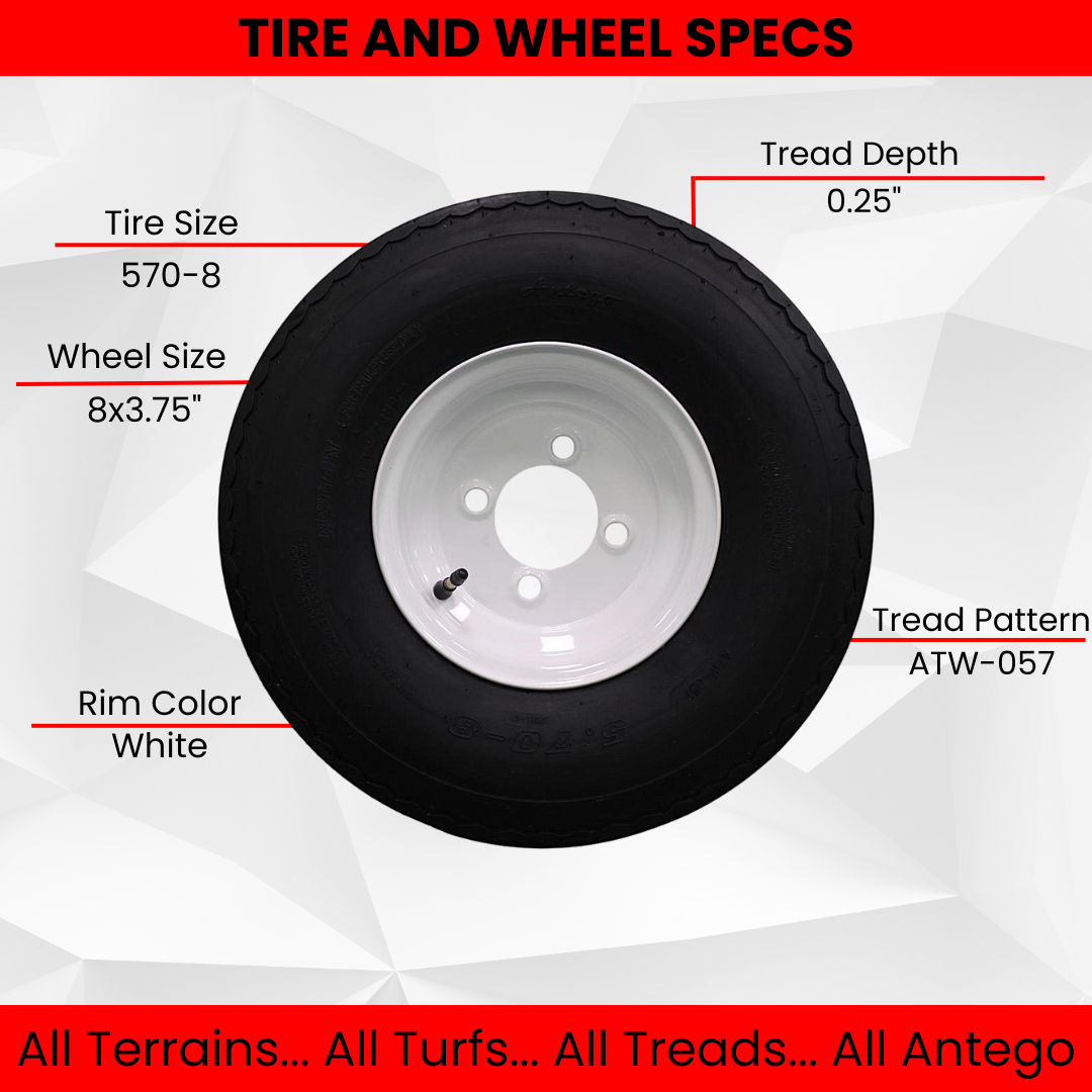 Antego Tire and Wheel (Set of 2) 5.70x8 Trailer Tire and Wheel Assemblies, White 4 Lug Trailer Tires and Wheels, 6 Ply, Load Range C
