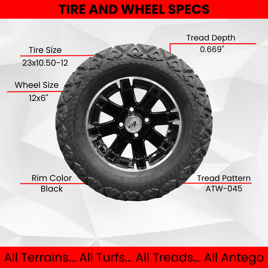 23x10.50-12 with 12x6 Black Aluminum Wheels for Golf/ATV/UTV (Qty: 1 Tire/Wheel Assembly)