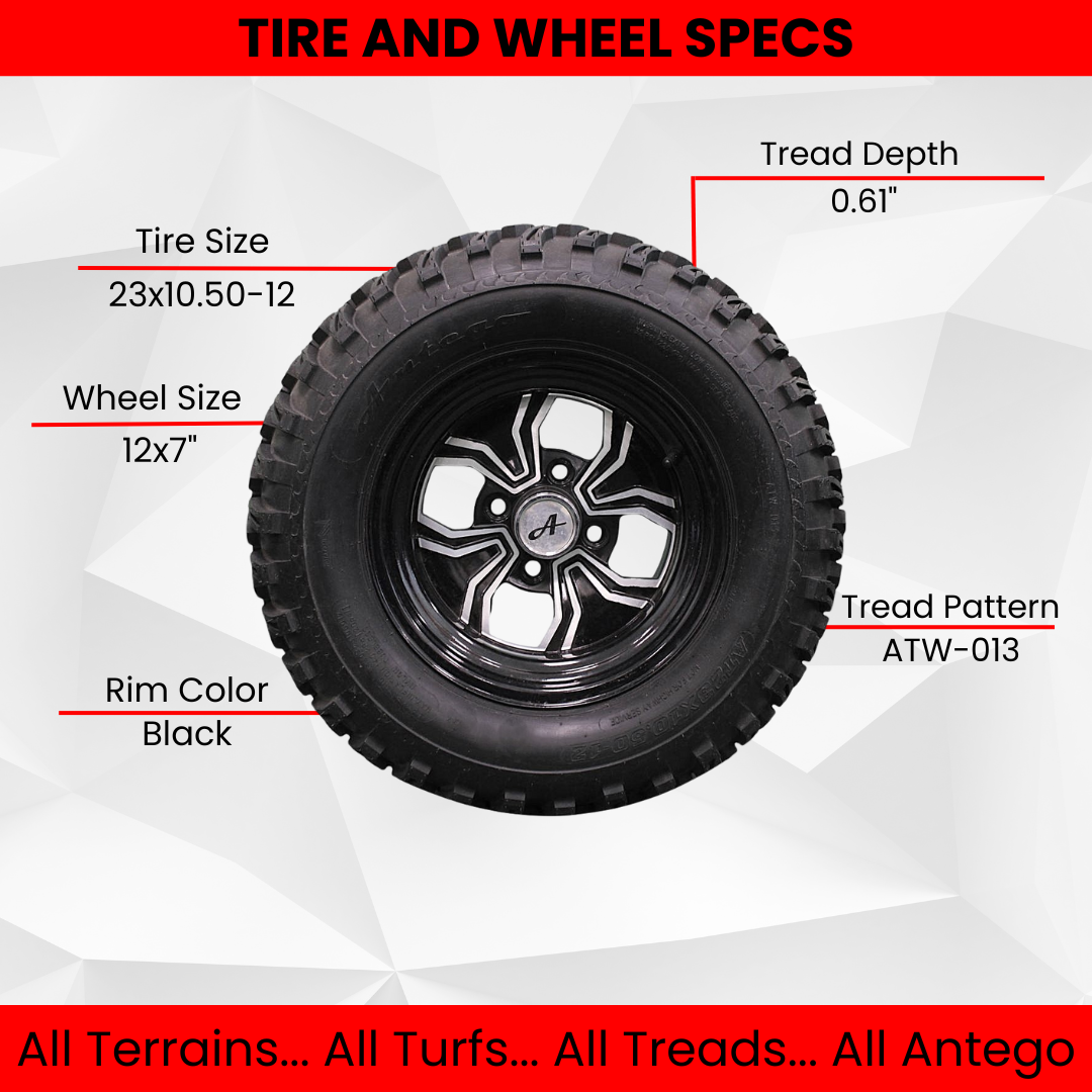 (Qty: 1) 23x10.50-12 ATW-013 with 12x7 Black Fusion Golf Tire and Wheel Assemblies