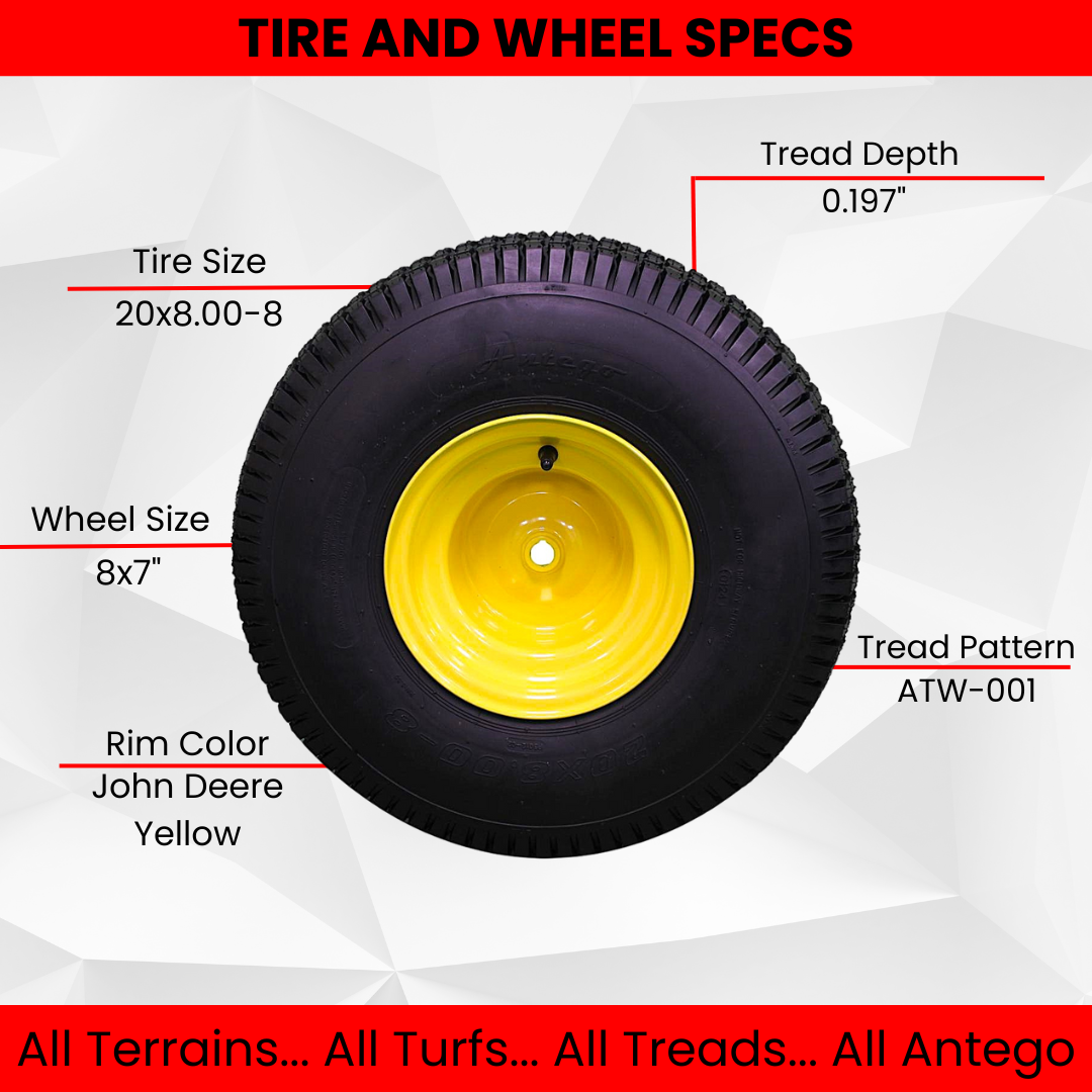 20x8.00-8 4 Ply Tires with 8x7 John Deere Yellow Wheels for Lawn & Garden Mower Turf Tires (Set of 4)