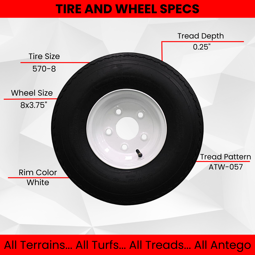 Antego Tire and Wheel (Set of 2) 5.70x8 Trailer Tire and Wheel Assemblies, White 5 Lug Trailer Tires and Wheels, 6 Ply, Load Range C
