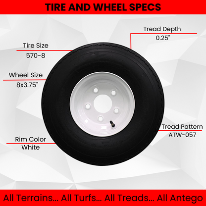 Antego Tire and Wheel (Set of 2) 5.70x8 Trailer Tire and Wheel Assemblies, White 5 Lug Trailer Tires and Wheels, 6 Ply, Load Range C