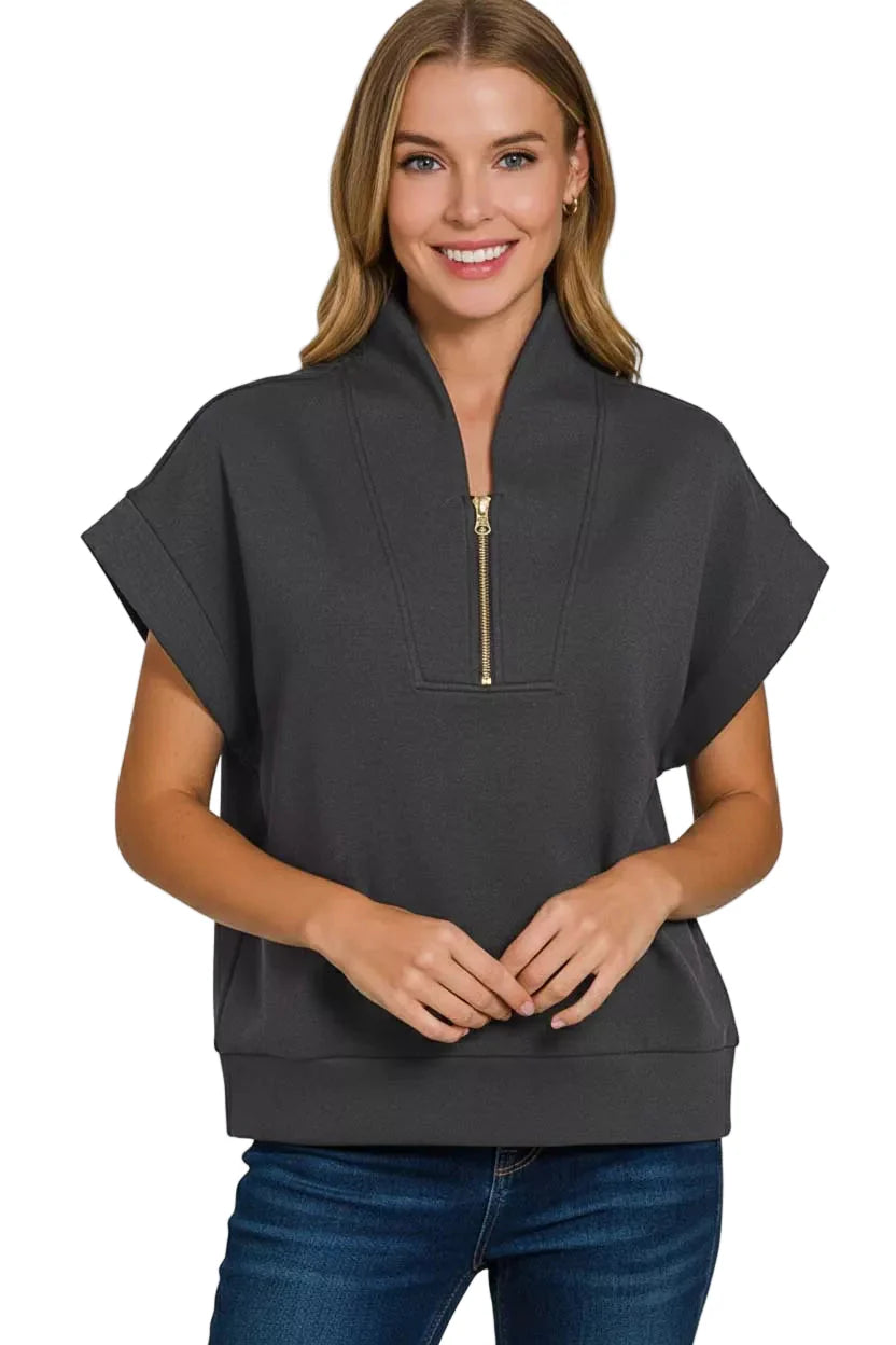 Zenana Scuba High Neck Half Zip Top