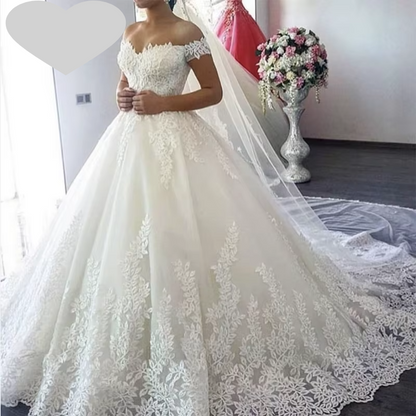 Bridal White off the Shoulder Plus Size Wedding Dress Train