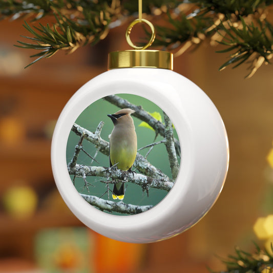 Cedar Waxwing - Christmas Ball Ornament