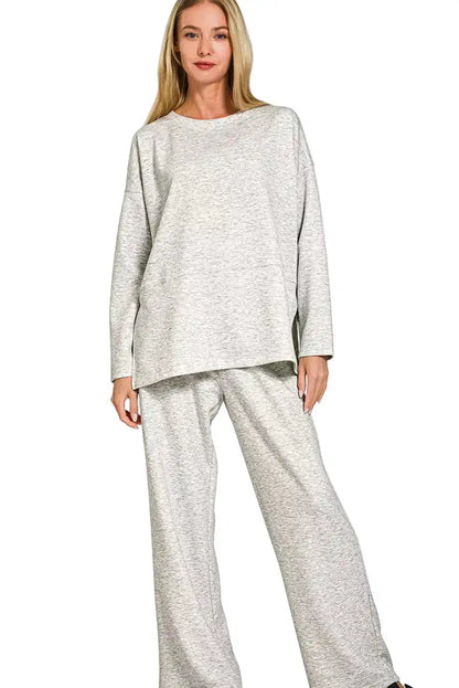 Zenana Scuba Side Slit Top and Pants Set