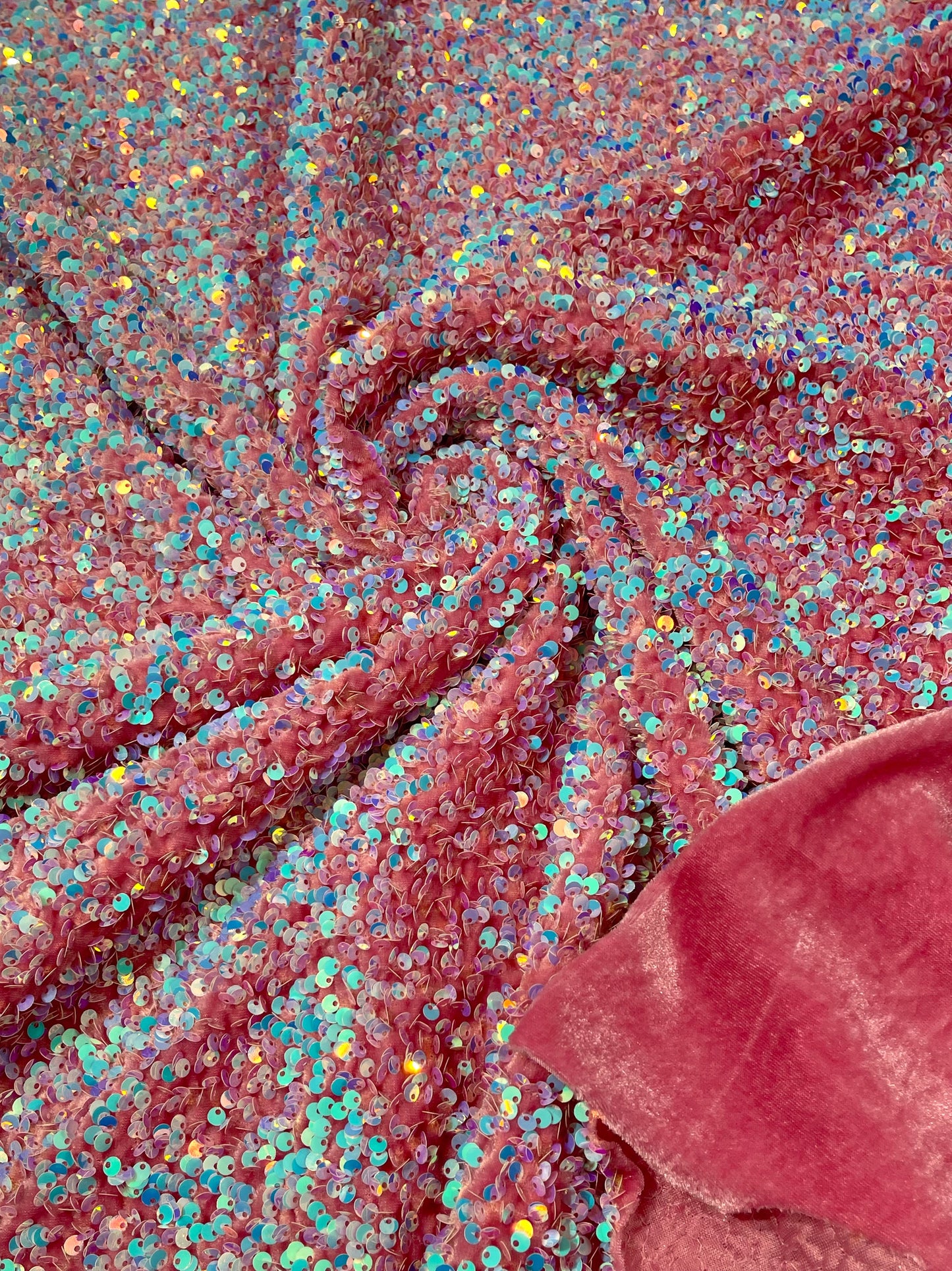 All-Over 5mm Shiny Sequins Stretch Velvet 54" Wide| New Creations Fabric & Foam Inc.