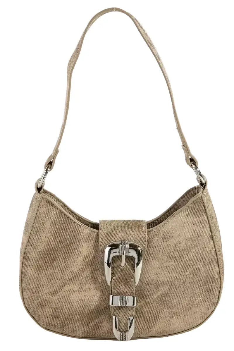 Fame Buckle Detail Hobo Shoulder Bag
