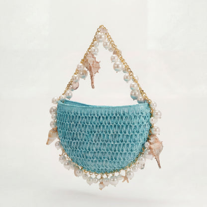 Mini Raffia Shell Bag - Riviera Blëu