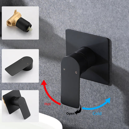 Modern Matte Black Wall Mount Bathroom Sink Faucet with Waterfall Spout and Brass Rough-in Valve