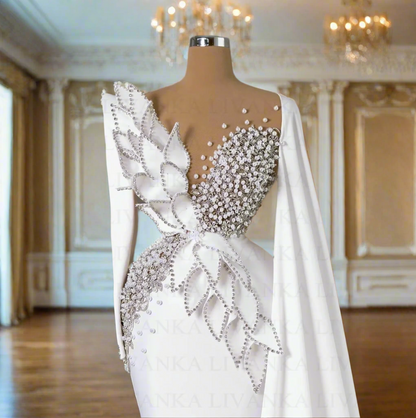 Charming Mermaid Petals Evening Dresses with Pearls Rhinestones