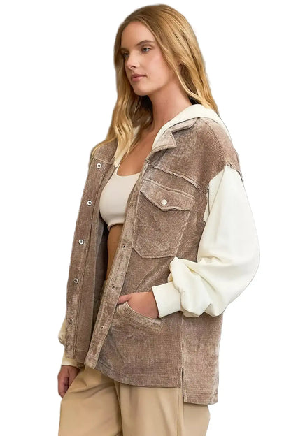 Umgee Contrast Hooded Chenille Jacket
