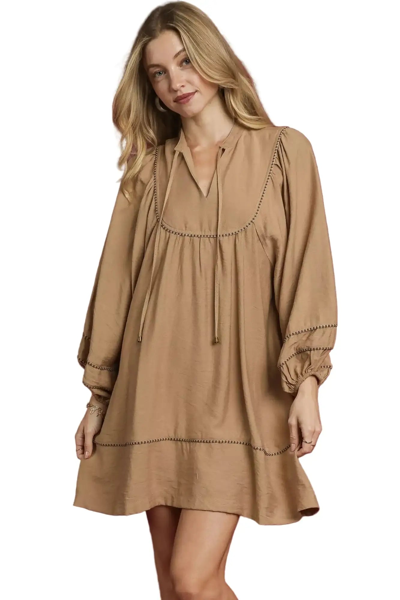Umgee Boho Peasant Mini Dress with Trim Detail
