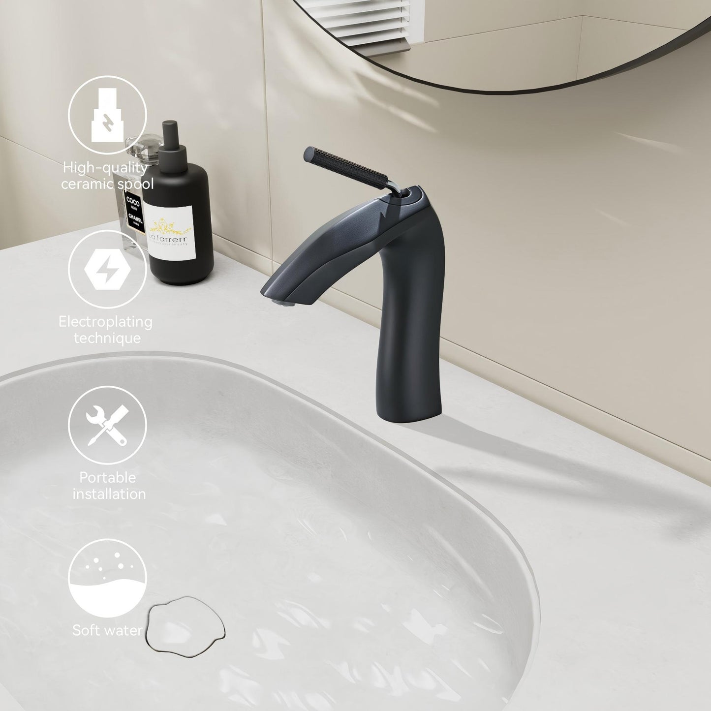 Matte Black Single Handle Basin Faucet | Brass, 7.99 in.