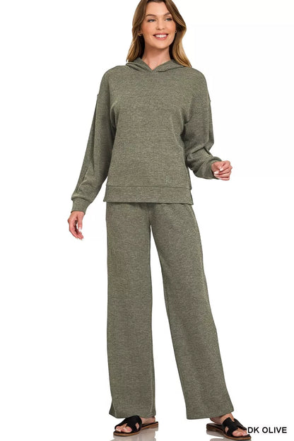 Zenana Ribbed Long Sleeve Hoodie