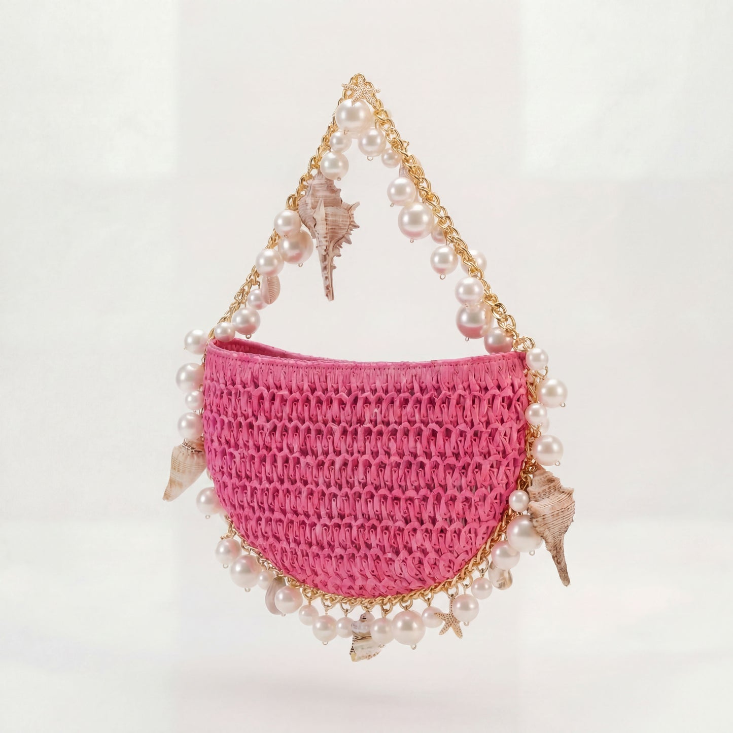 Mini Raffia Shell Bag - Pink Sands