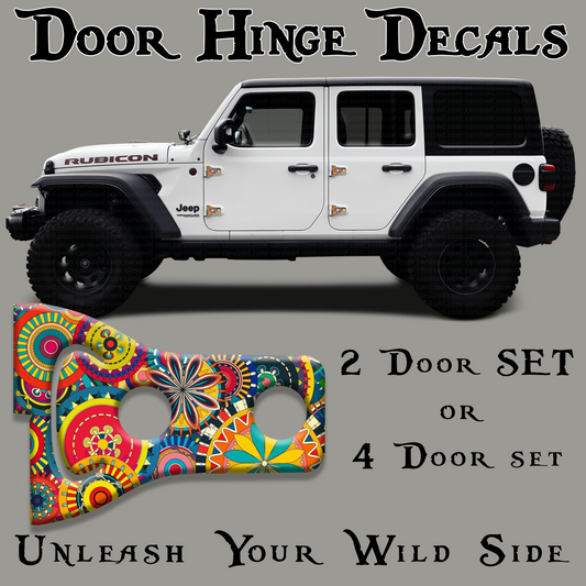 Hippy print Jeep JL door hinge decal design 47 preview