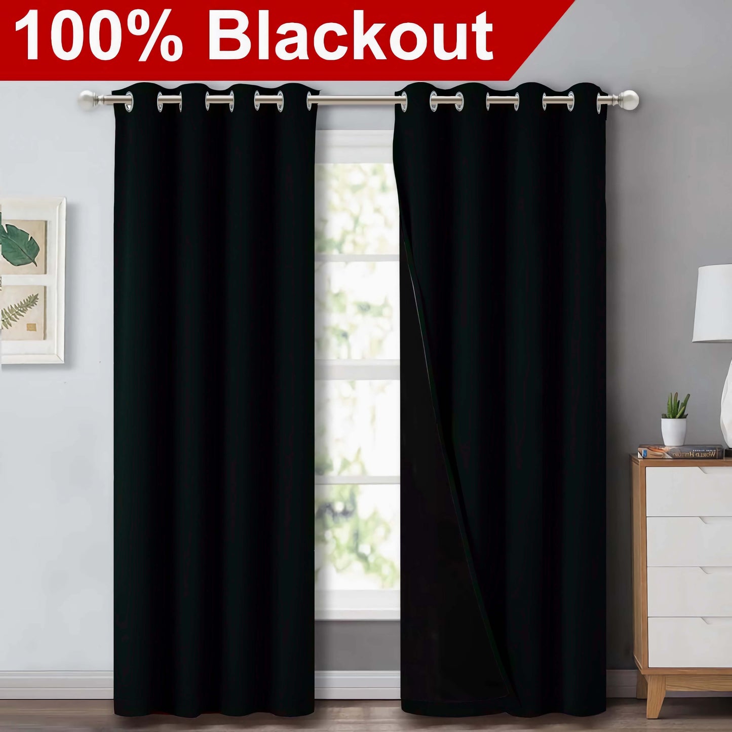 1pc Classic Blackout Curtains with Grommet Thermal Insulated Living Room Bedroom Kitchen Bathroom