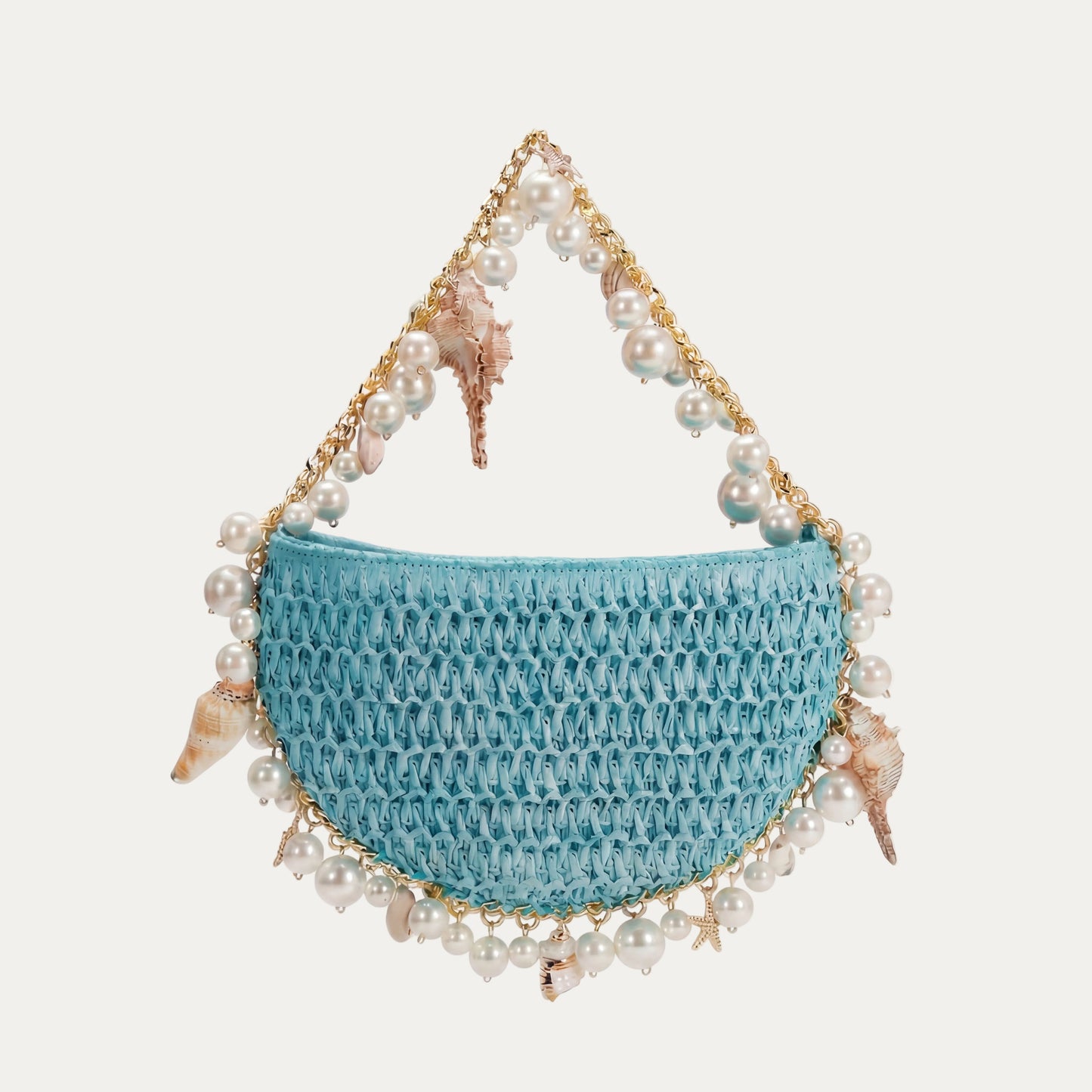 Mini Raffia Shell Bag - Riviera Blëu