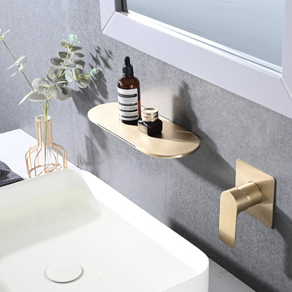 Modern Wall Mount Bathtub Faucet Brushed Gold Single Handle with Waterfall Tub Spout and Rough-in Valve