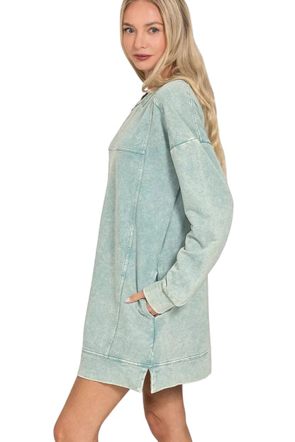 Zenana French Terry Acid Washed Dress with Pockets