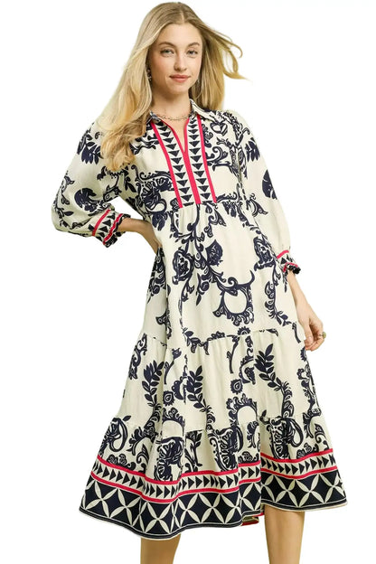 Umgee Boho Print Tiered Midi Dress