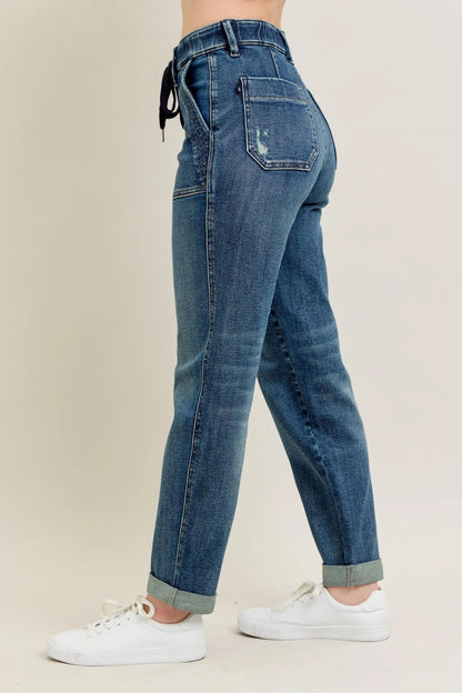 Judy Blue Full Size HW Vintage Wash Jeans w/ Drawstring Plus Size