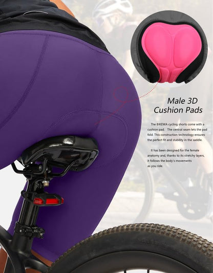 Bikewa Women's 4D Padded Cycling Bike Shorts Purple Zipper Pockets Size M