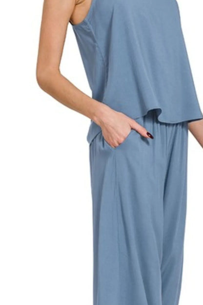 Zenana Woven Cami & Pants Set