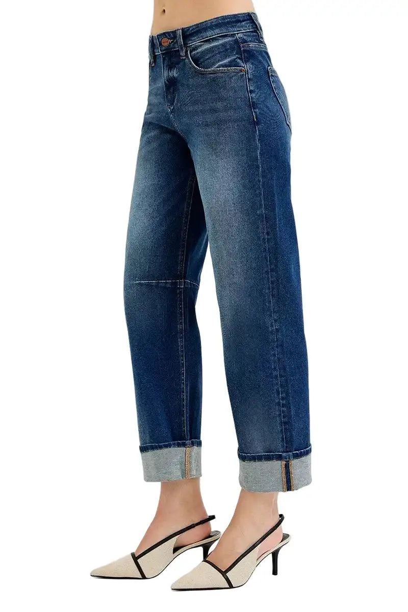 RISEN Slouchy Crop Barrel Cuffed Jeans