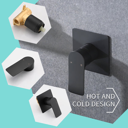 Modern Matte Black Wall Mount Bathroom Sink Faucet with Waterfall Spout and Brass Rough-in Valve