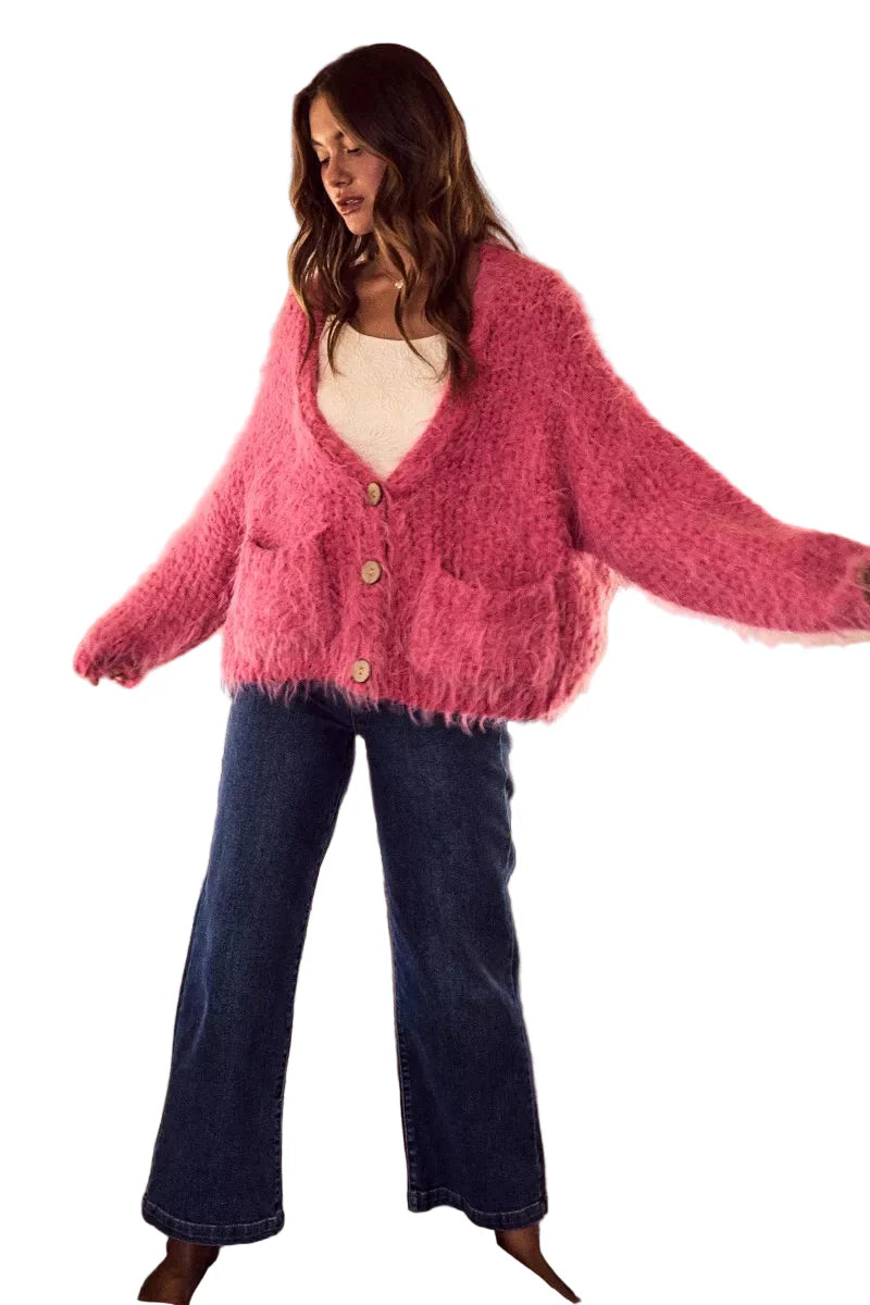 SO ME Soft Touch Hairy Loose Fit Cozy Sweater Cardigan