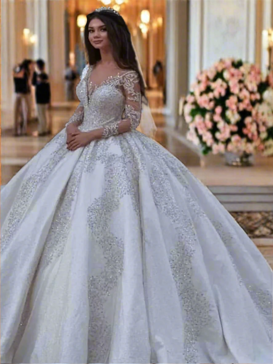 Elegant Beaded Wedding Dress Off-The-Shoulder A-line Floor-length