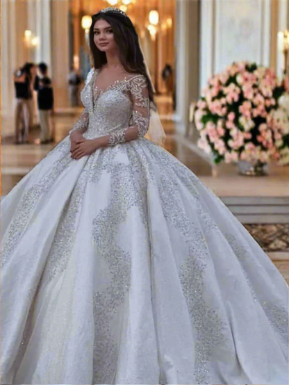 Elegant Beaded Wedding Dress Off-The-Shoulder A-line Floor-length
