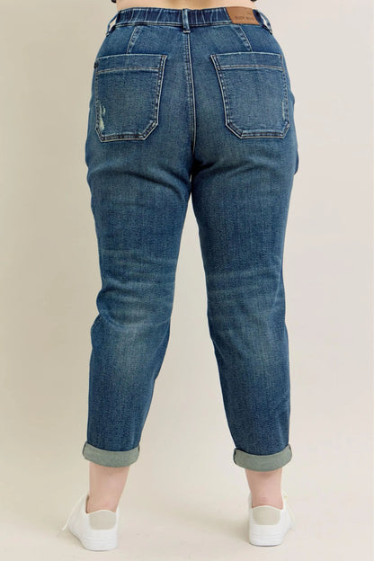 Judy Blue Full Size HW Vintage Wash Jeans w/ Drawstring Plus Size